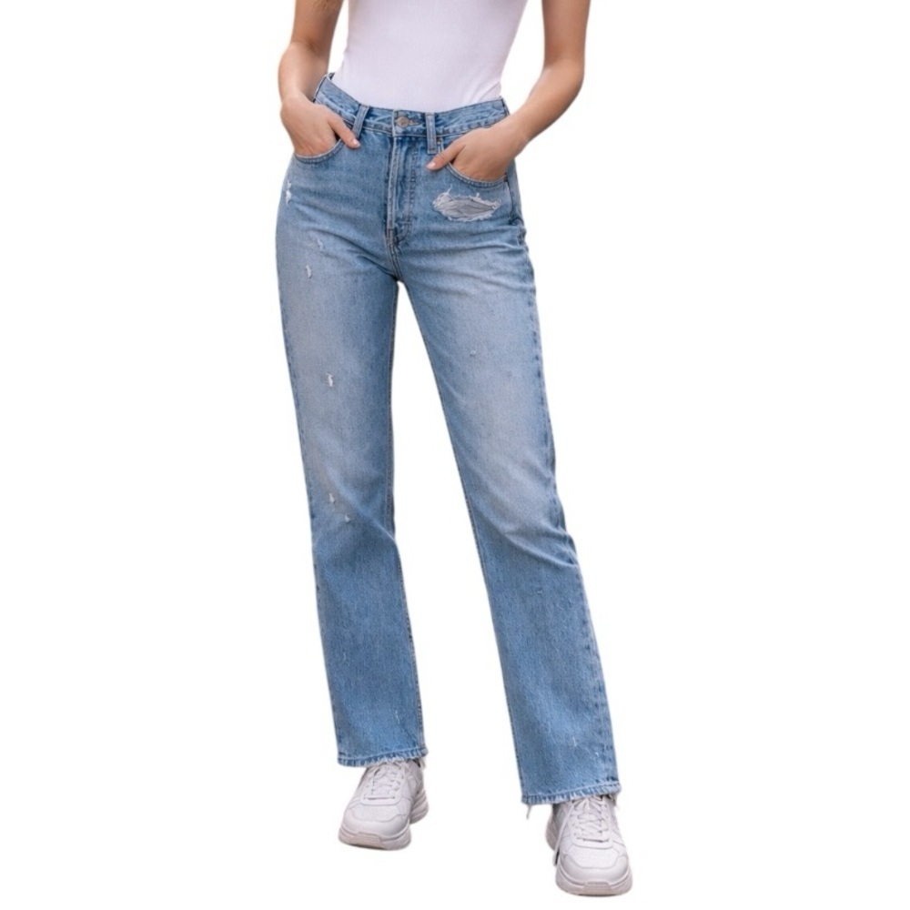 AGOLDE 25 Distressed High Waist Straight Leg Denim Jeans